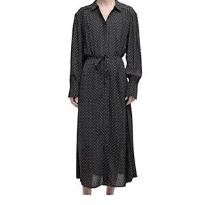 DKNYC Sheer Polka Dot Dress Button Down 3/4 Sleeve Navy & White